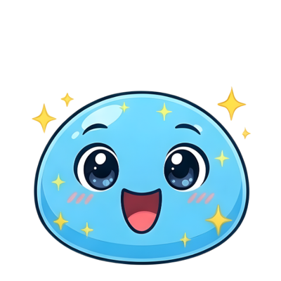 Hatchi, a small round creature, looking very happy